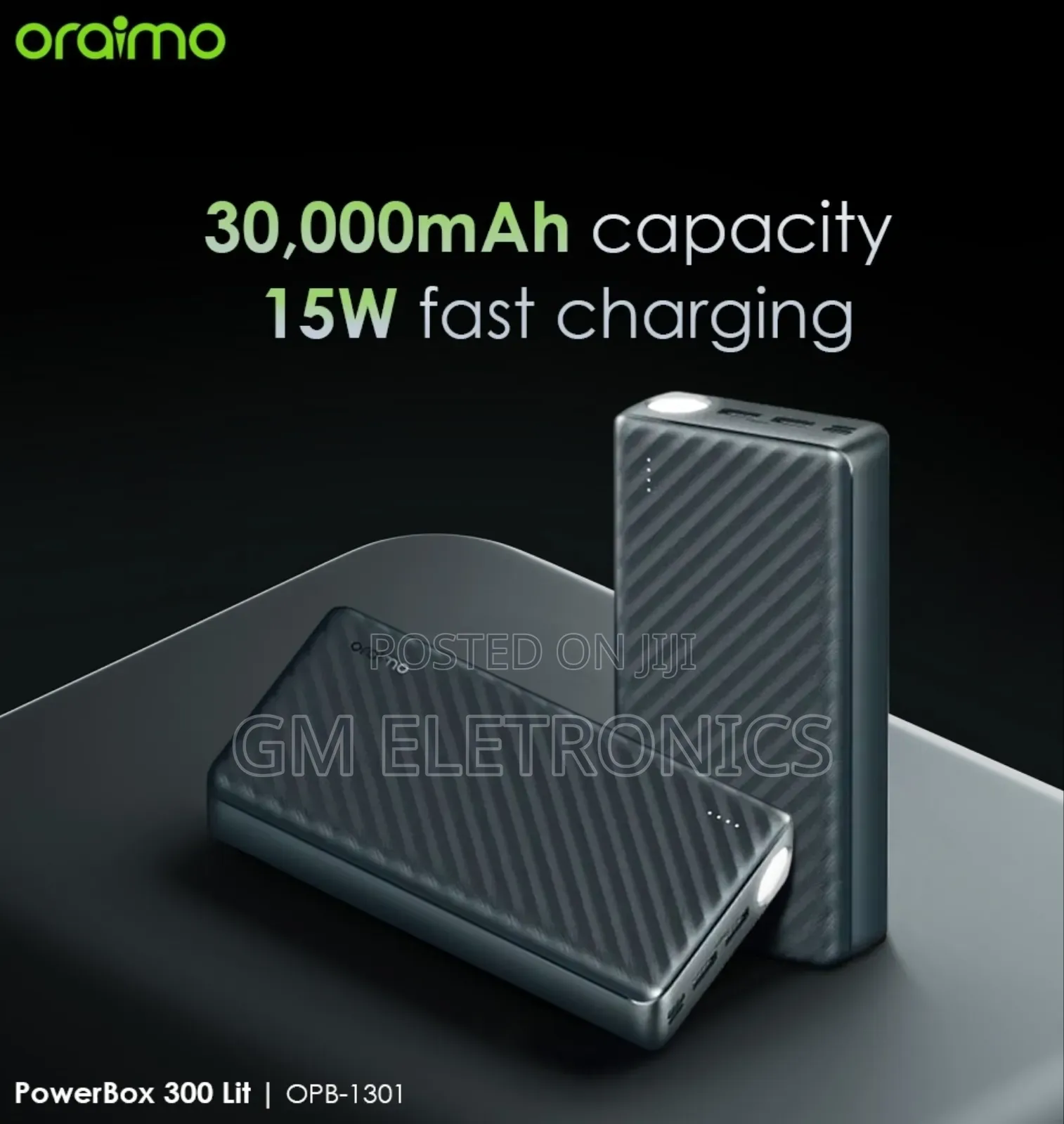30000mah (Opb-1301) Powerbank-led Torch & 3 Charging Ports.