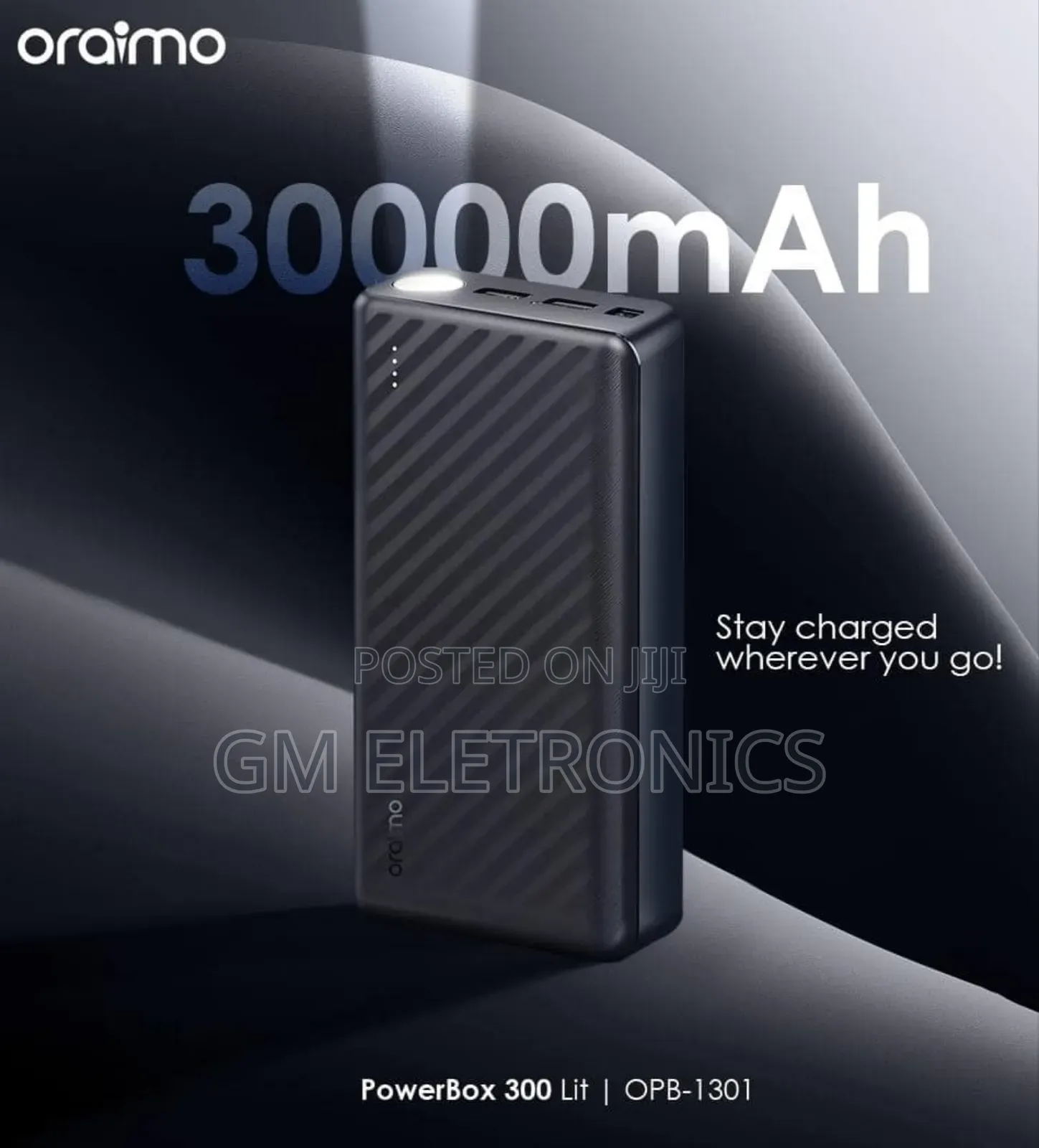 30000mah (Opb-1301) Powerbank-led Torch & 3 Charging Ports.