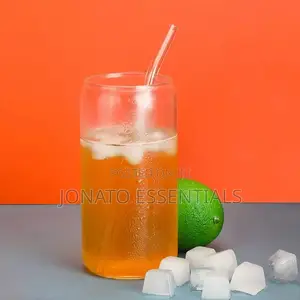 Clear Glass Can Tumbler With Bamboo Lid Straw, 500ml