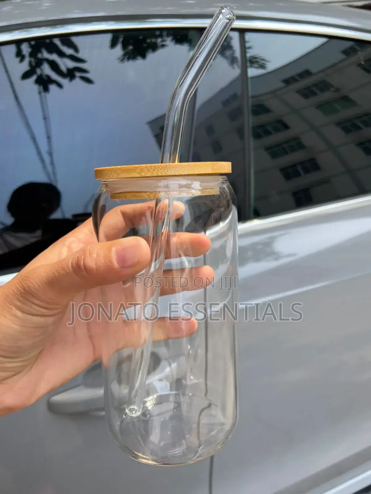 Clear Glass Can Tumbler With Bamboo Lid Straw, 500ml
