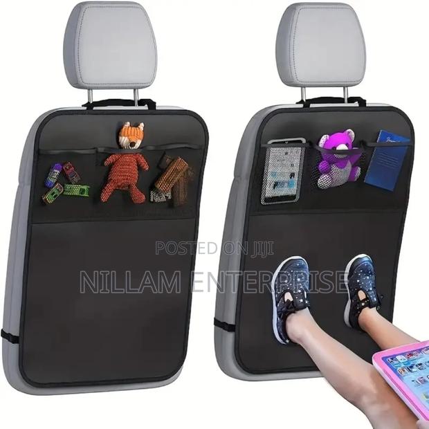 Car Back Seat Kick Mat + 3 Pockets Storage,