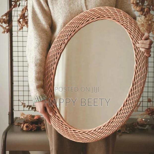 Modern Oval Rattan Decorative Mirror - thumbnail 2