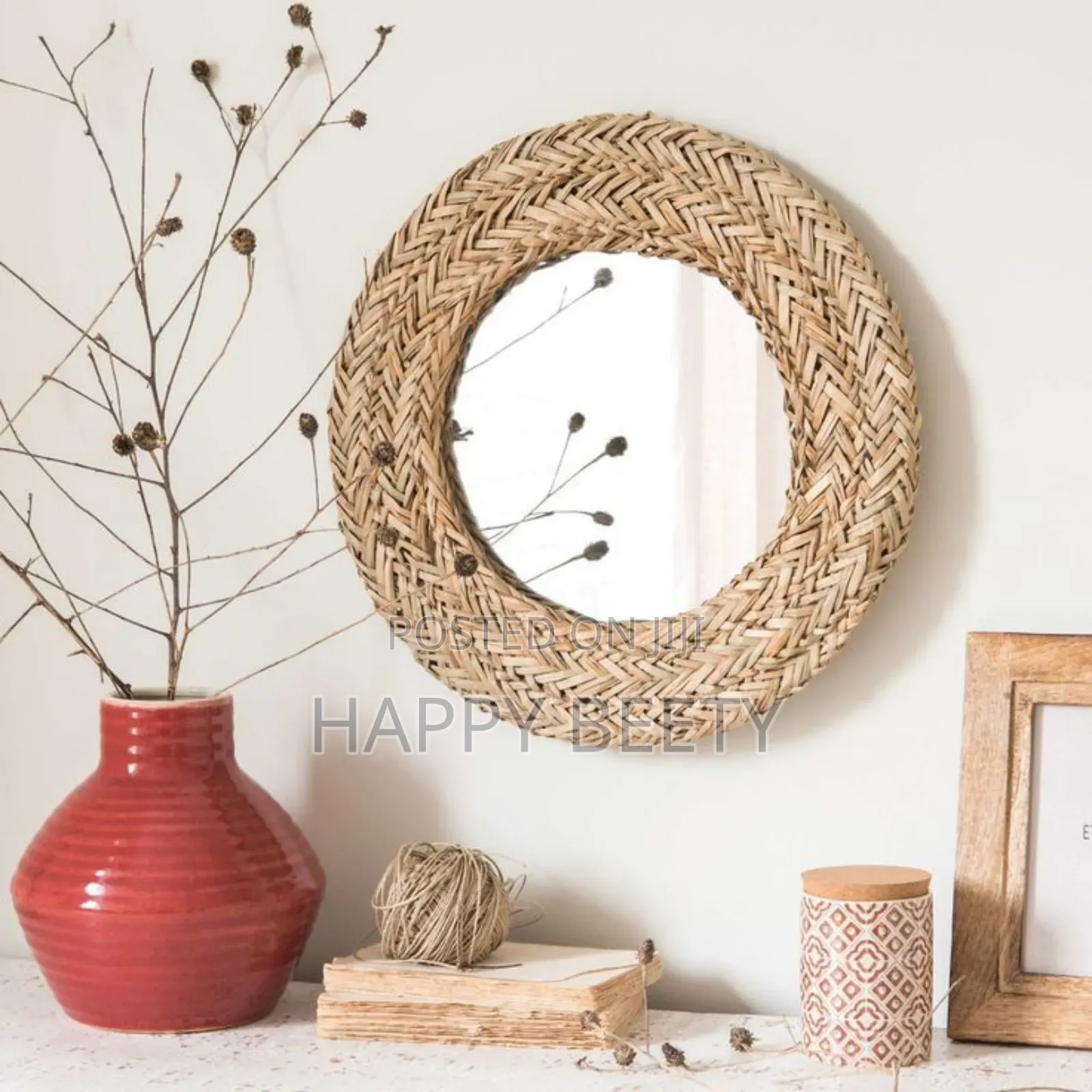 Decorative Water Hyacinth Handmade Natural Boho Mirror*