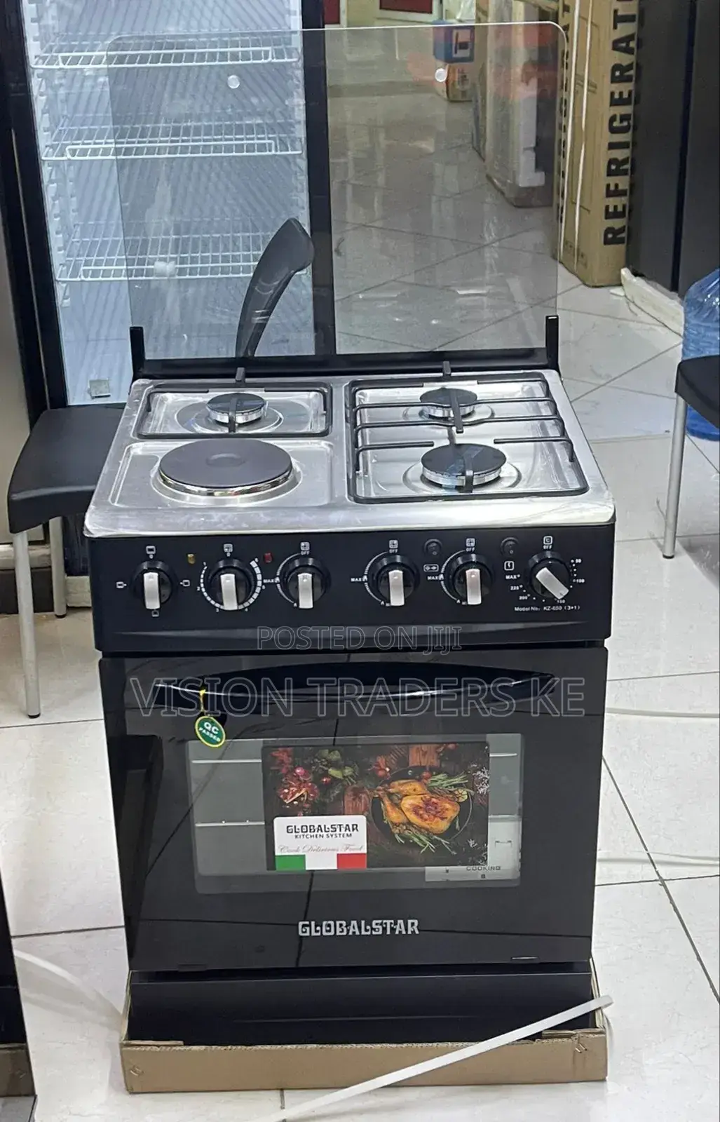 Globalstar 60x60cm 3+1 Standing Cooker,Electric Oven-Black