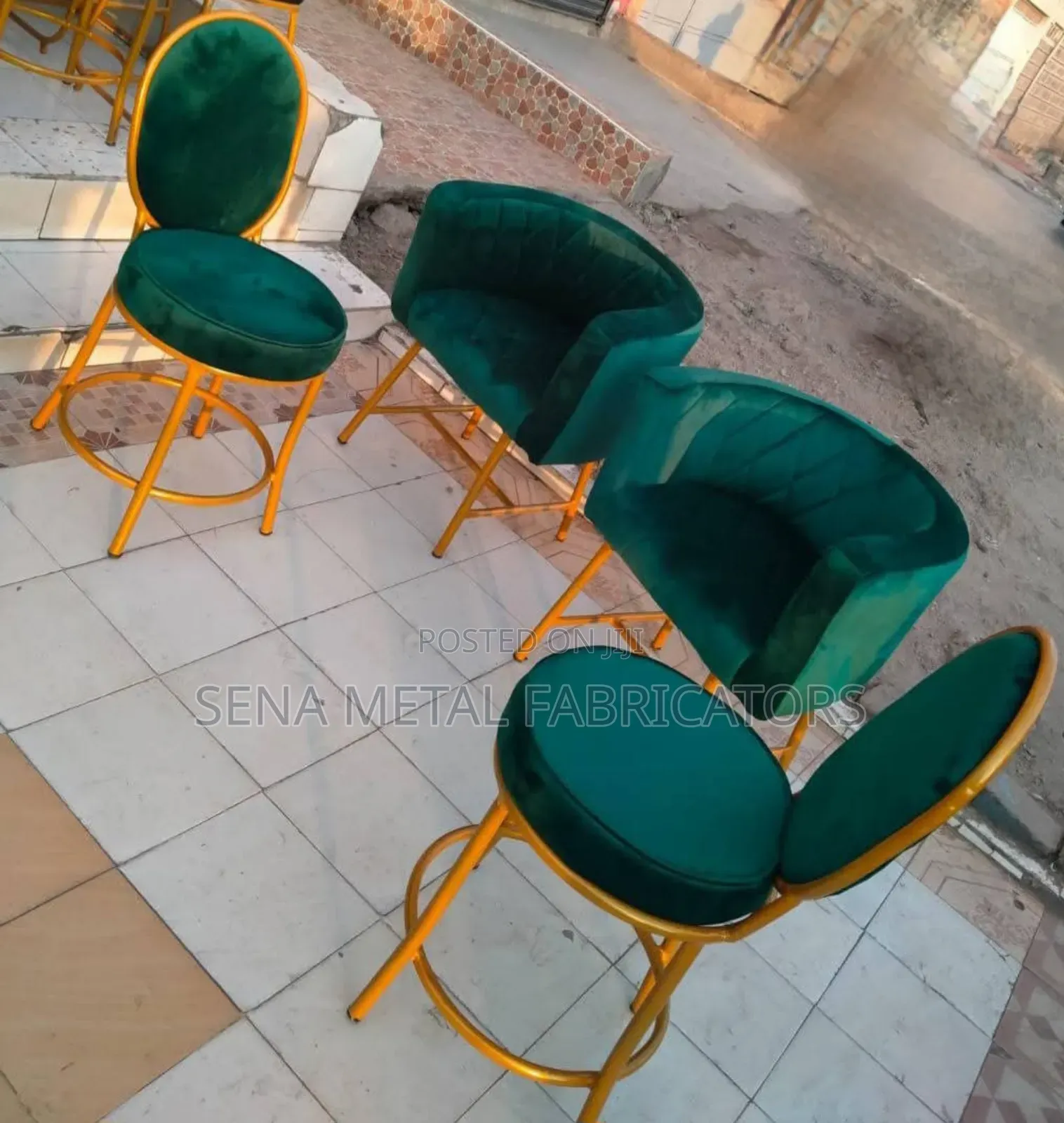 Salon Chair Sets Green Colour With a Gold Frame.
