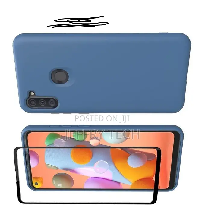 Silicone Case for Samsung A11 With Screen Protector - Blue