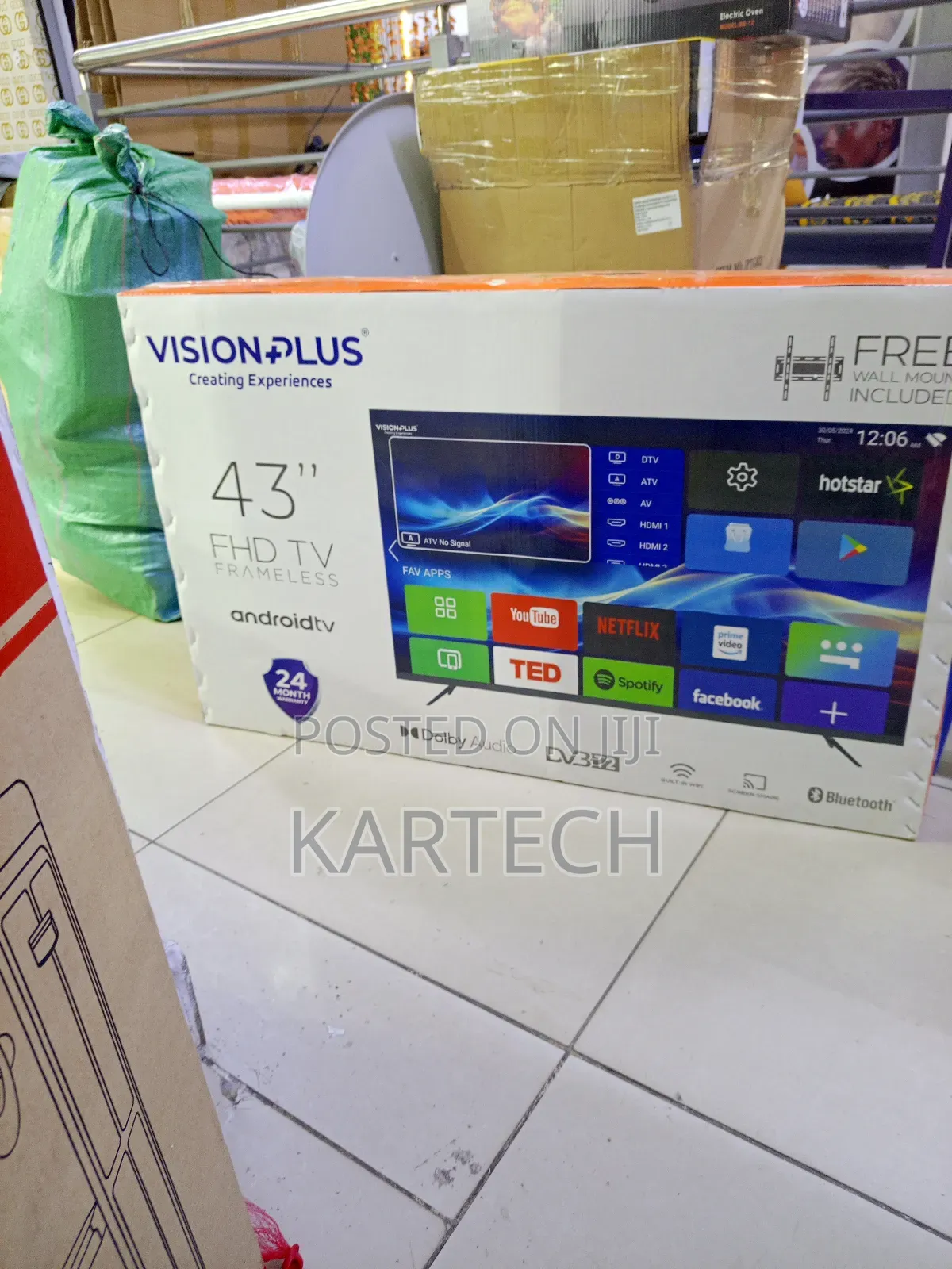 Vision Plus 43" Frameless Android Tv + Wall Mount ,Bluetooth