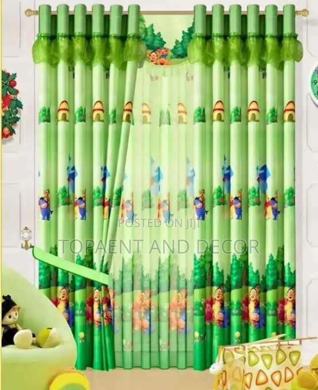 Mint Green Kids Cartoon Themed Curtains