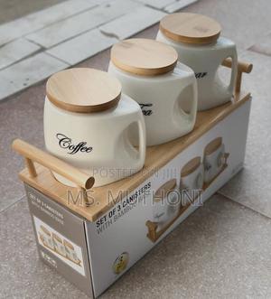 Elegant 3pcs Ceramic Canisters Designed With Handle.* - thumbnail 2