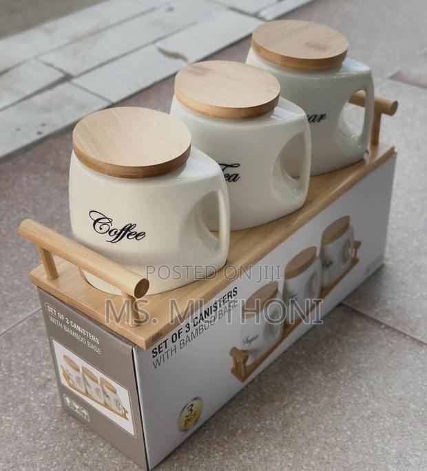 Elegant 3pcs Ceramic Canisters Designed With Handle.* - main view