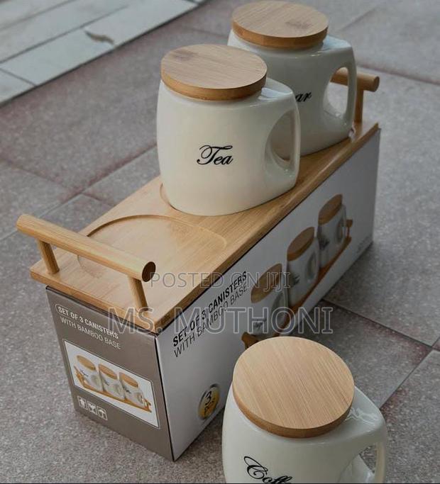 Elegant 3pcs Ceramic Canisters Designed With Handle.* - thumbnail 3