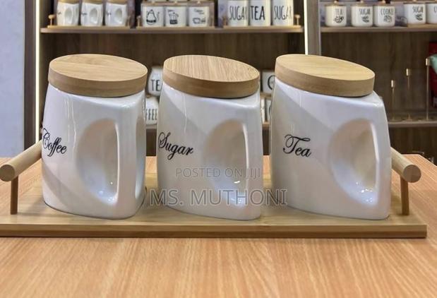 Elegant 3pcs Ceramic Canisters Designed With Handle.* - thumbnail 4