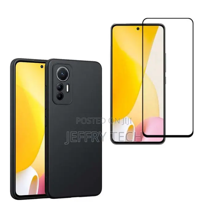 Silicone Case for Xiaomi 12t Pro Black With Tempered Glass