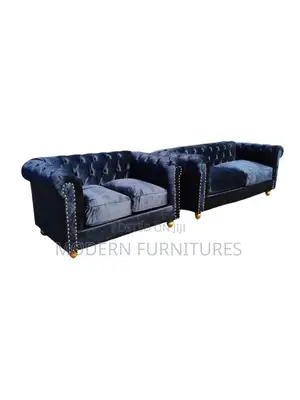 Black 5 Seater Chesterfield Sofa