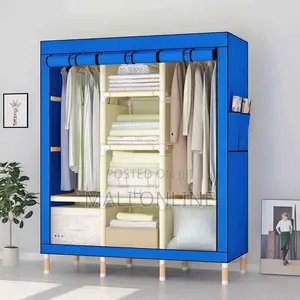3 Column Wooden Fabric Wardrobe Portable Closet