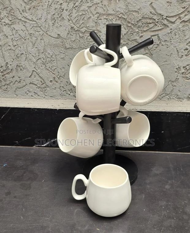 6pcs Unique Cappuccino Cups With Bamboo Stand