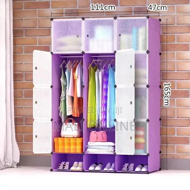 3 Column Plastic Wardrobe With Shoe Cabinet Portable