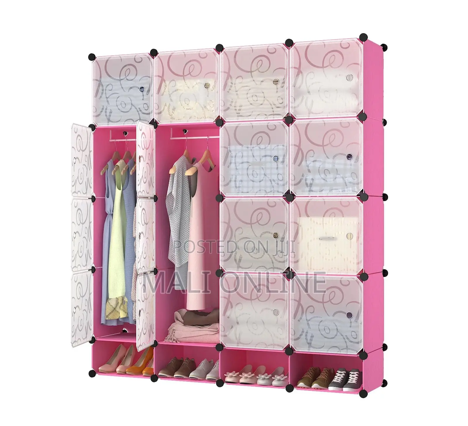 3 Column Plastic Wardrobe With Shoe Cabinet Portable
