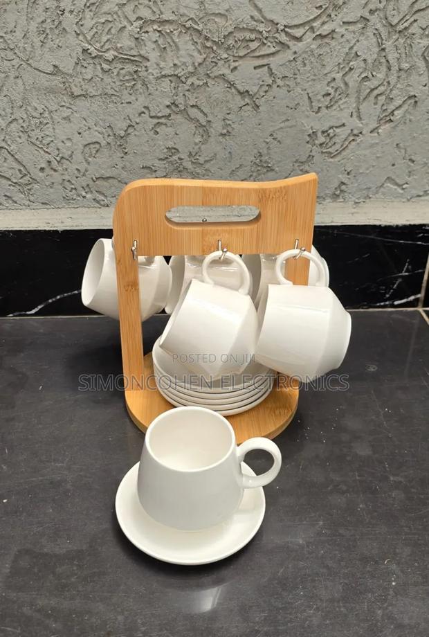 12pc Unique Cappuccino Cups With Bamboo Stand