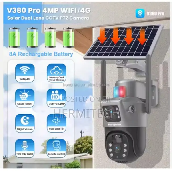 V380 Pro Solar Powered Surveillance Security PTZ CCTV