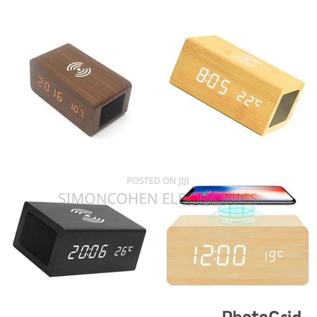 Wireless Charging Bamboo Wooden Digital Alarm Clock - main view