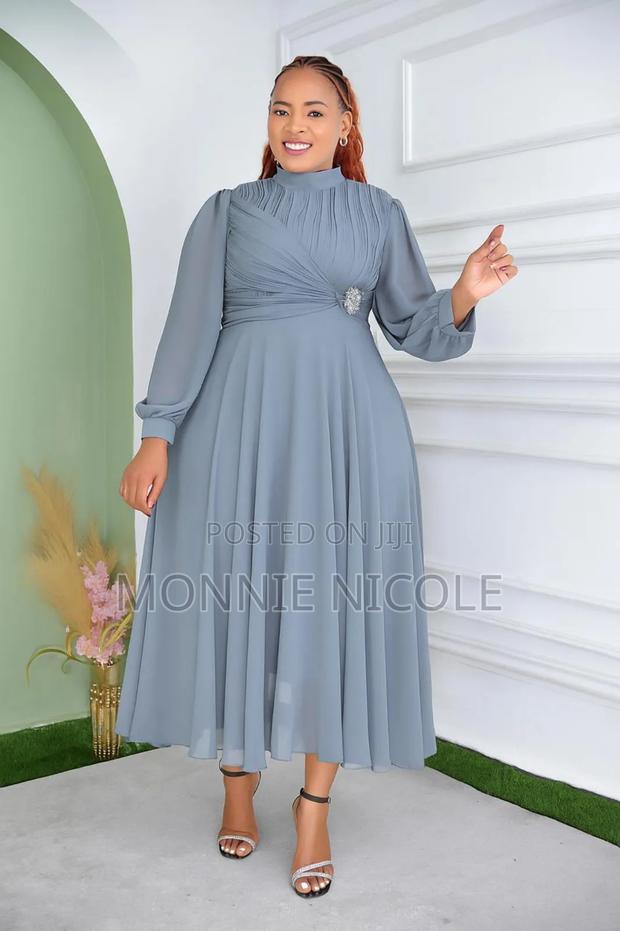 Ash Grey Stylish Long Dress - main view