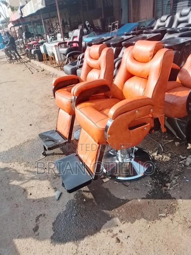 Hydraulic Brown Leather Barber Seats - main view