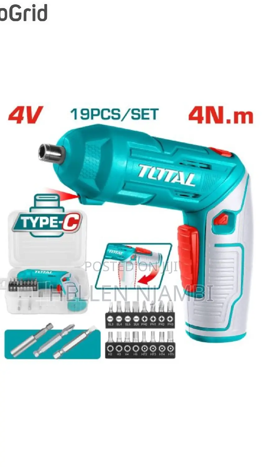 Total 4v Lithium-Ion Ion 4nm Cordless Screwdriver (19pcs)