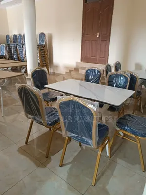 Modern White Dining Table/Hotel Table Set With 6 Chairs Hf3d