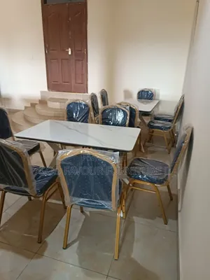White Modern Dining Table/Hotel Table With 6 Chairs Hfd3
