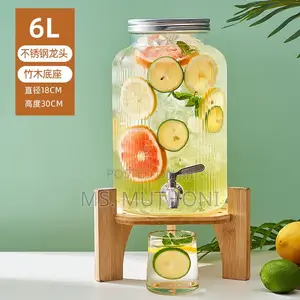 Aesthetic 6l Ribbed Juice Dispenser With Bamboo Stand -