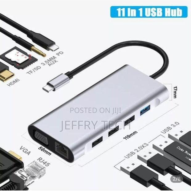 Usb Type-C to Vga/Rj45/Hd Multiport Hub, 3.0, 11 Ports, For
