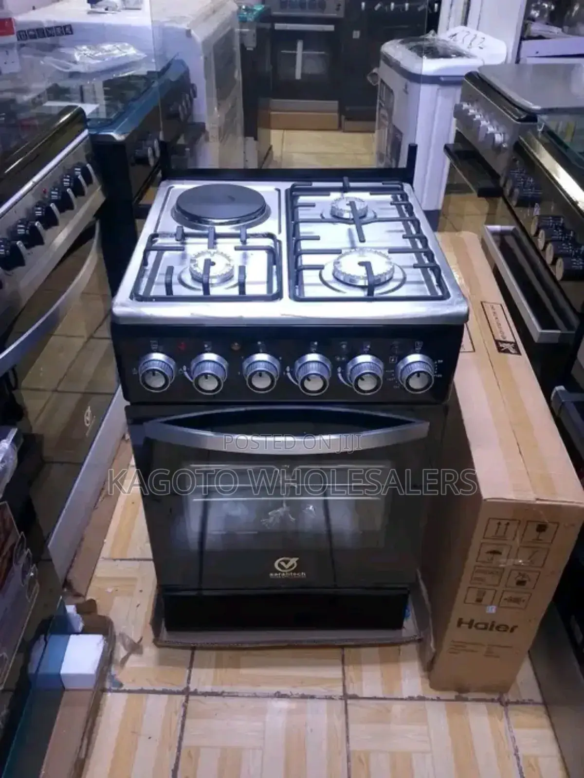 Black Saratech 3+1 Gas Cooker With Electric Oven