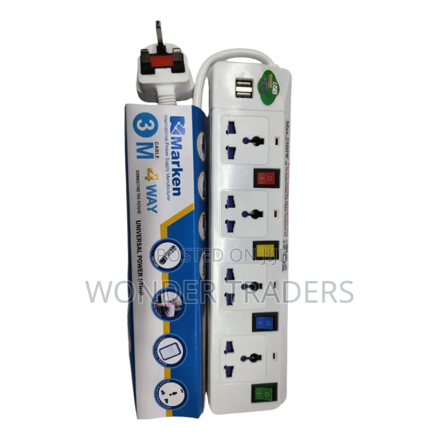 Marken 4 Way Extension With 2 Usb Ports
3m Cable 
Universal