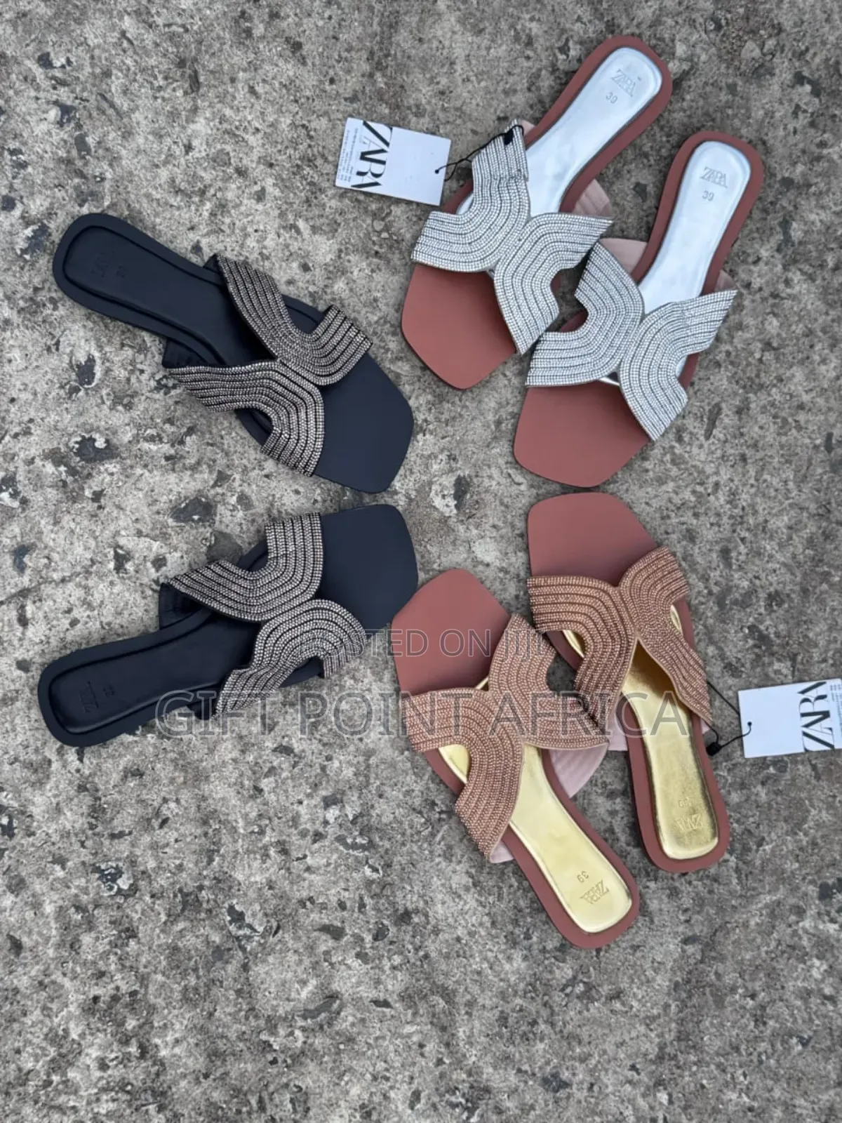 Black,Gold And Silver High Quality (Zara) Slip-on Sandals*