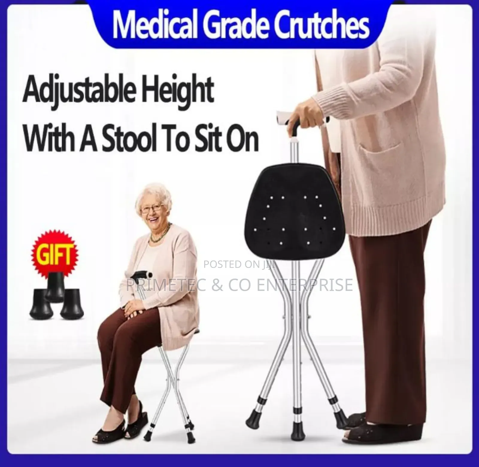 2 in 1 Elderly Walking Stick Cum Stool