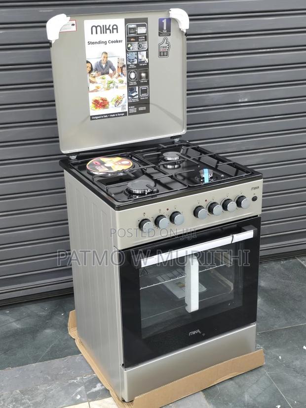 Mika Standing Cooker 60×60 3gas +1e Electric Oven Silver - main view