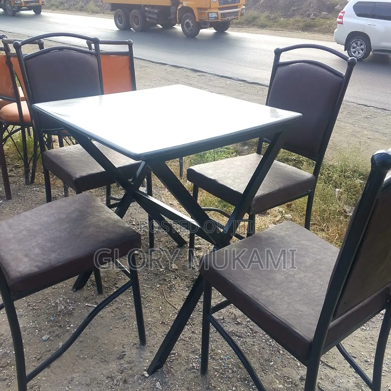 Restaurant And Bar Square Table And Chairs Brown