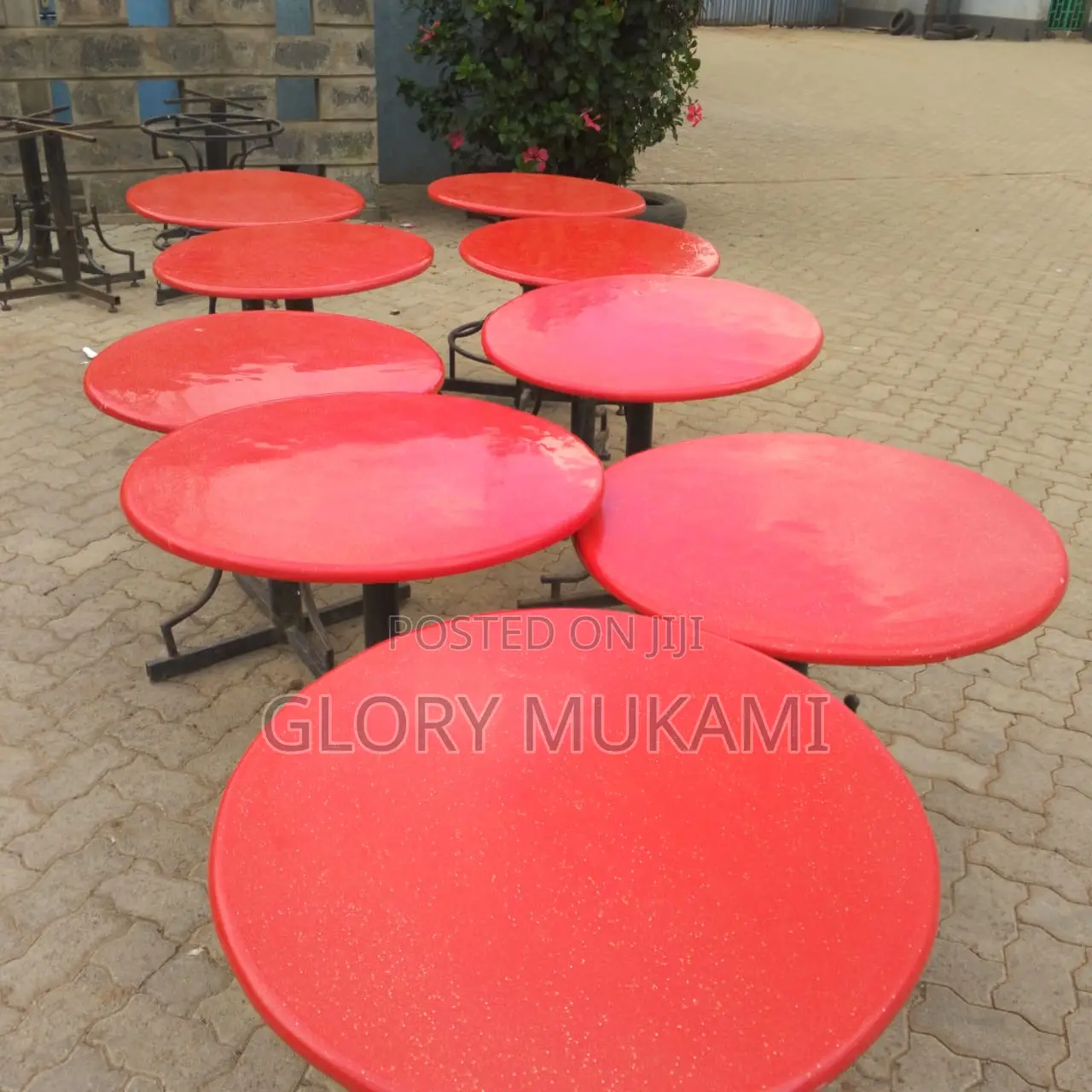 Round Red Marble Restaurant Table
