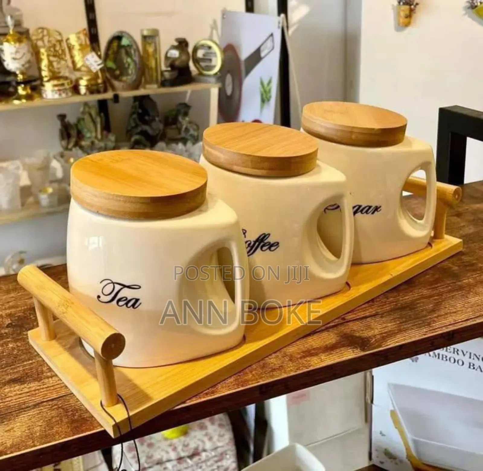 *3pcs Canisters Set With Bamboo Tray, Cute and Elegant Cans