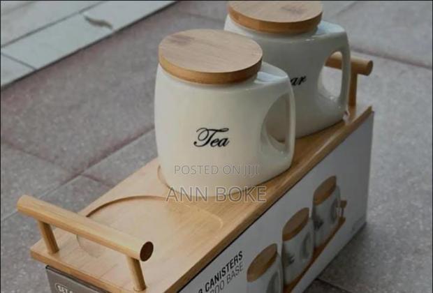 *3pcs Canisters Set With Bamboo Tray, Cute and Elegant Cans - thumbnail 3