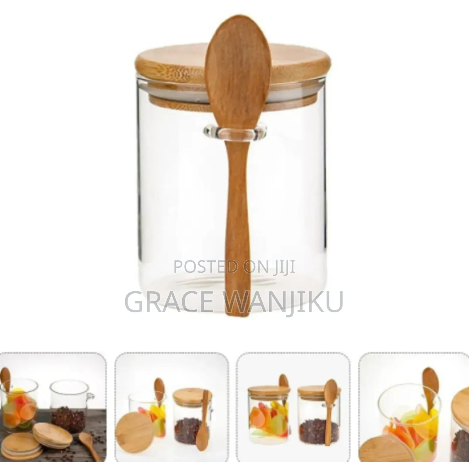 *Glass Spice/ Storage Canister With Wooden Spoon