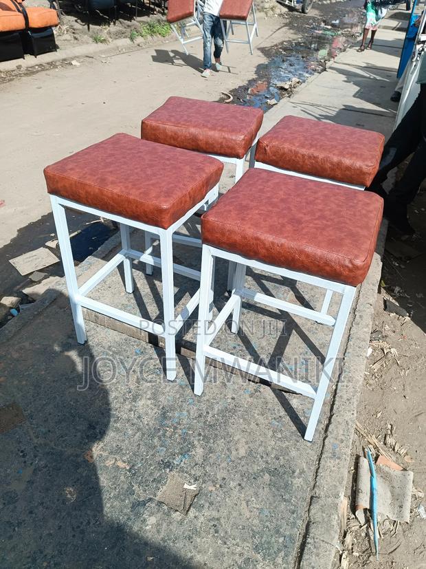Backless Square Stools, White And Brown - main view