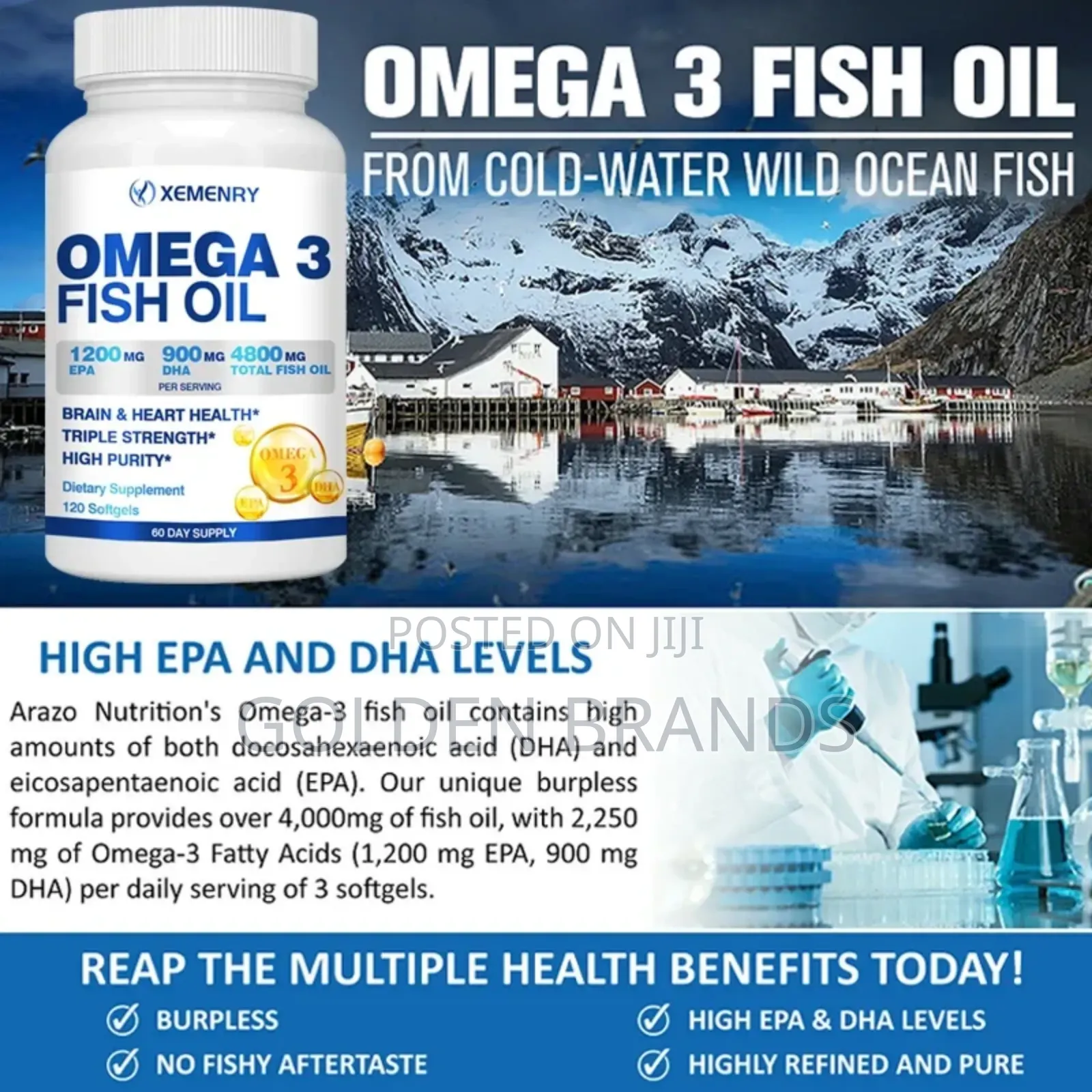 Omega 3 Fish Oil-Immunity, Joint, Eye, Skin Health 60 PCS