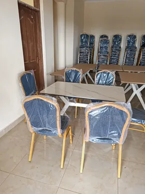 Unique White Dining Table/Hotel Table With 6 Chairs Hd3e