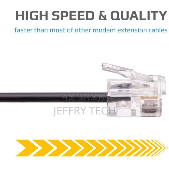 Black Telephone Cable Rj11 Male to Rj11 Male 10 Meters