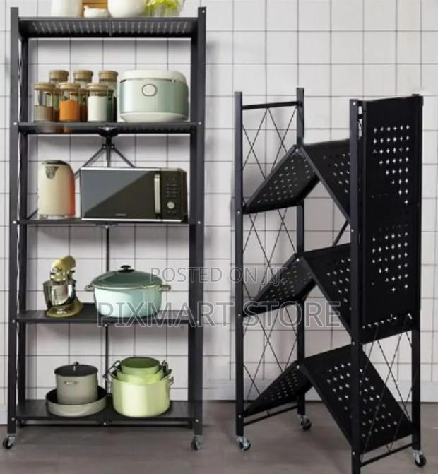 5-Layer Foldable Kitchen Rack – Strong Carbon Steel - main view