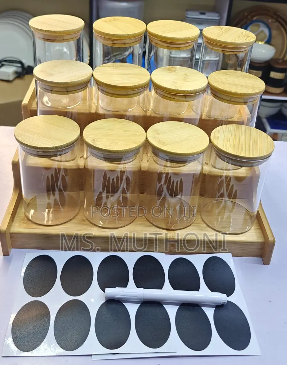 Big Size Glass Spice Jars With Airtight Bamboo Lids 350ml