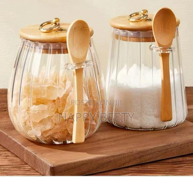 Glass Storage Jars With Bamboo Lid and Spoon - thumbnail 2