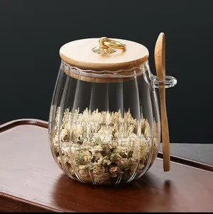 Glass Storage Jars With Bamboo Lid and Spoon